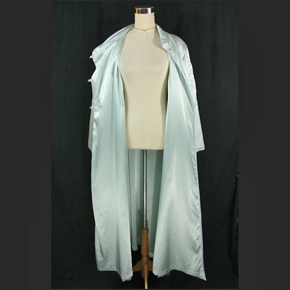 Vintage Natori Satin Floral Embroidered Full Length Winter Robe Lounge Blue M - Picture 13 of 14